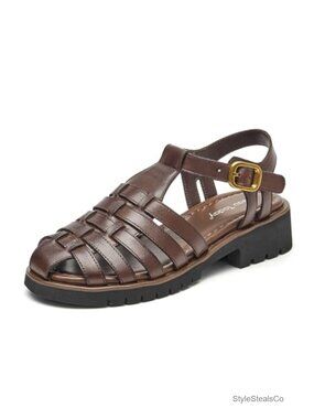 Womens Platform Fisherman Sandals Chunky Gladiator Closed Toe Leather Sandal